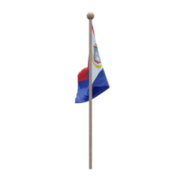 Sint Maarten 3D-Darstellung Flagge auf der Stange. Fahnenmast aus Holz png