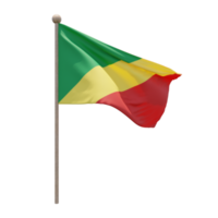 Republic of Congo 3d illustration flag on pole. Wood flagpole png