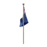 Turks and Caicos Islands 3d illustration flag on pole. Wood flagpole png