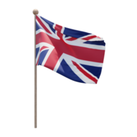 United Kingdom 3d illustration flag on pole. Wood flagpole png