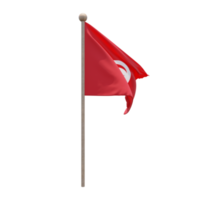 Tunisia 3d illustration flag on pole. Wood flagpole png