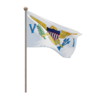 bandeira da ilustração 3d das Ilhas Virgens dos Estados Unidos no poste. mastro de madeira png