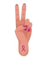 breast cancer ribbon in hand victory vector