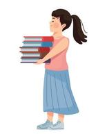 little student girl with books vector