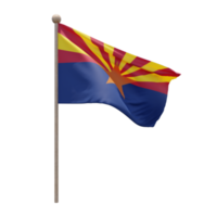 Arizona 3d illustration flag on pole. Wood flagpole png