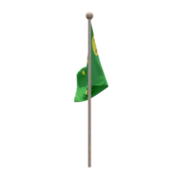 Cocos Keeling Islands 3d illustration flag on pole. Wood flagpole png