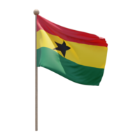 Ghana 3d illustration flag on pole. Wood flagpole png