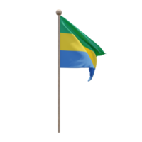 Gabon 3d illustration flag on pole. Wood flagpole png