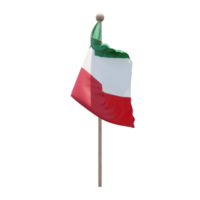 Kuwait 3d illustration flag on pole. Wood flagpole png