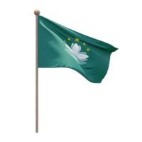 bandeira de ilustração 3d de macau no poste. mastro de madeira png