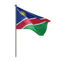 Namibia 3d illustration flag on pole. Wood flagpole png