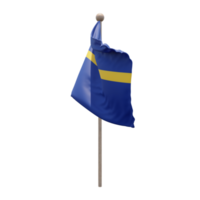 Nauru 3d illustration flag on pole. Wood flagpole png