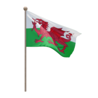 Wales 3d illustration flag on pole. Wood flagpole png