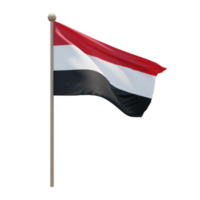 Yemen 3d illustration flag on pole. Wood flagpole png