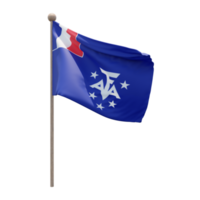 French Southern and Antarctic Lands 3d illustration flag on pole. Wood flagpole png