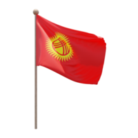 Kyrgyzstan 3d illustration flag on pole. Wood flagpole png