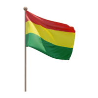 Bolivien 3D-Darstellung Flagge auf der Stange. Fahnenmast aus Holz png