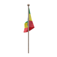 Ethiopia 3d illustration flag on pole. Wood flagpole png