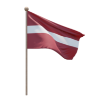 Lettland 3D-Darstellung Flagge auf der Stange. Fahnenmast aus Holz png