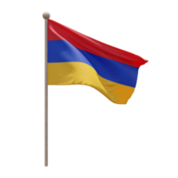 Armenia 3d illustration flag on pole. Wood flagpole png