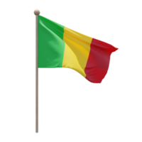 Mali 3d illustration flag on pole. Wood flagpole png