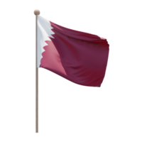 Katar 3D-Darstellung Flagge auf der Stange. Fahnenmast aus Holz png