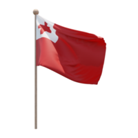 Tonga 3d illustration flag on pole. Wood flagpole png