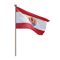 drapeau d'illustration 3d de polynésie française sur poteau. mât en bois png