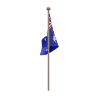 Australia 3d illustration flag on pole. Wood flagpole png