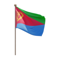 Eritrea 3D-Darstellung Flagge auf der Stange. Fahnenmast aus Holz png
