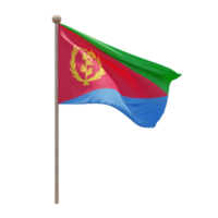 Eritrea 3D-Darstellung Flagge auf der Stange. Fahnenmast aus Holz png