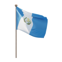 Guatemala 3d illustration flag on pole. Wood flagpole png