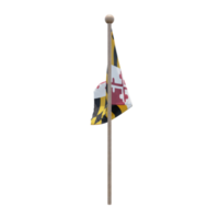 Maryland 3D-Darstellung Flagge auf der Stange. Fahnenmast aus Holz png