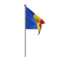 Moldova 3d illustration flag on pole. Wood flagpole png