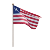 Liberia 3d illustration flag on pole. Wood flagpole png