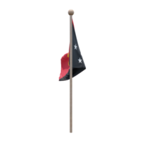 bandera de ilustración 3d de papúa nueva guinea en el poste. asta de bandera de madera png