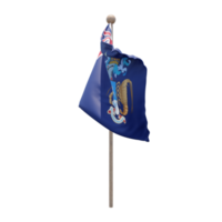 Tristan da Cunha 3d illustration flag on pole. Wood flagpole png