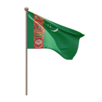 turkmenistan 3d-illustration flagge auf der stange. Fahnenmast aus Holz png