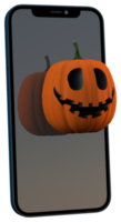 conceito digital de halloween com smartphone e abóbora assustadora png