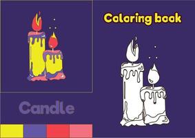 Coloring book candle. Vector illustration of a children's Halloween holiday coloring book. Outline of two candles for coloring.