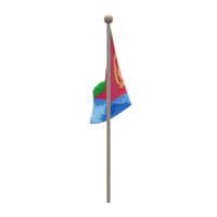 Eritrea 3d illustration flag on pole. Wood flagpole png