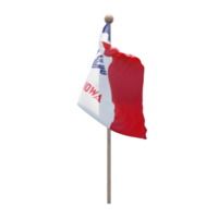 Iowa 3d illustration flag on pole. Wood flagpole png