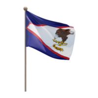 American Samoa 3d illustration flag on pole. Wood flagpole png