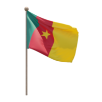 Cameroon 3d illustration flag on pole. Wood flagpole png