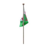 Wales 3d illustration flag on pole. Wood flagpole png