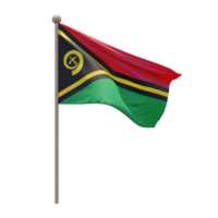 Vanuatu 3d illustration flag on pole. Wood flagpole png