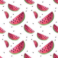 Seamless summer watermelon slices and seeds scattered for fabric or packaging print. vector