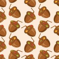 Seamless Acorns Pattern. Vector pattern of colored acorns with twigs for home textile print or packaging