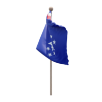 Französische Süd- und Antarktisländer 3D-Illustration Flagge auf der Stange. Fahnenmast aus Holz png