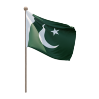 Pakistan 3d illustration flag on pole. Wood flagpole png